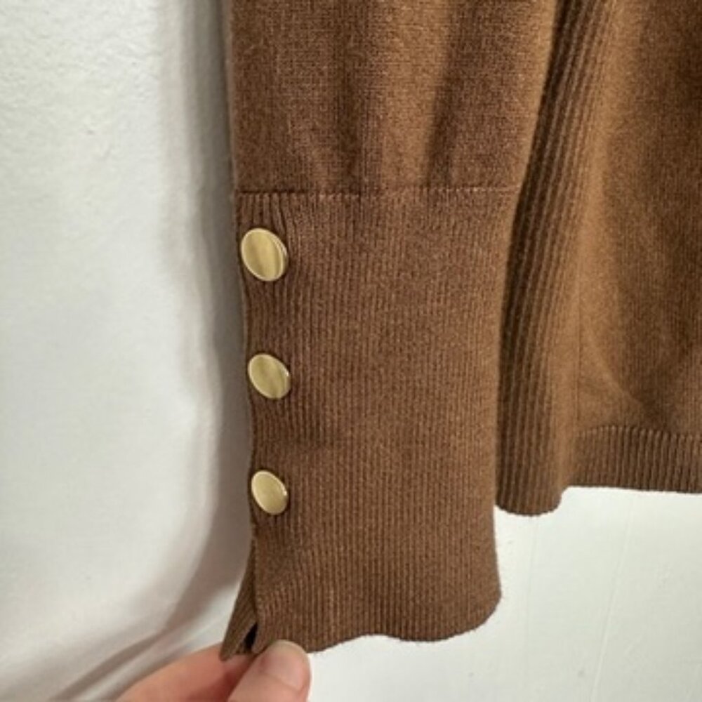 JM Collection Brown Sweater Gold‎ Button Cuff Soft Knit Rayon Nylon Blend XXL - Picture 4 of 5